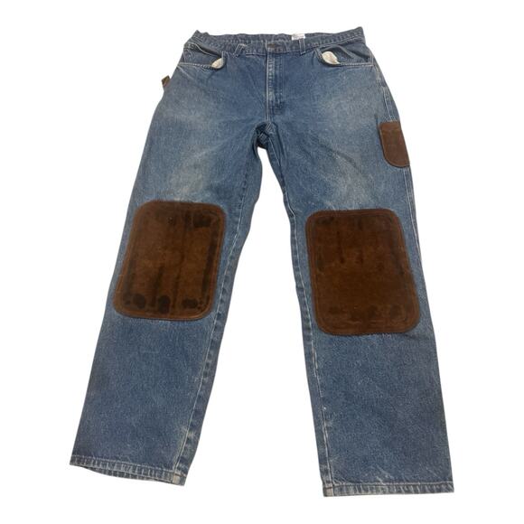 Vintage JD American Workwear Men's 38x32 Suede Patches Denim Carpenter Jeans USA - Picture 1 of 12